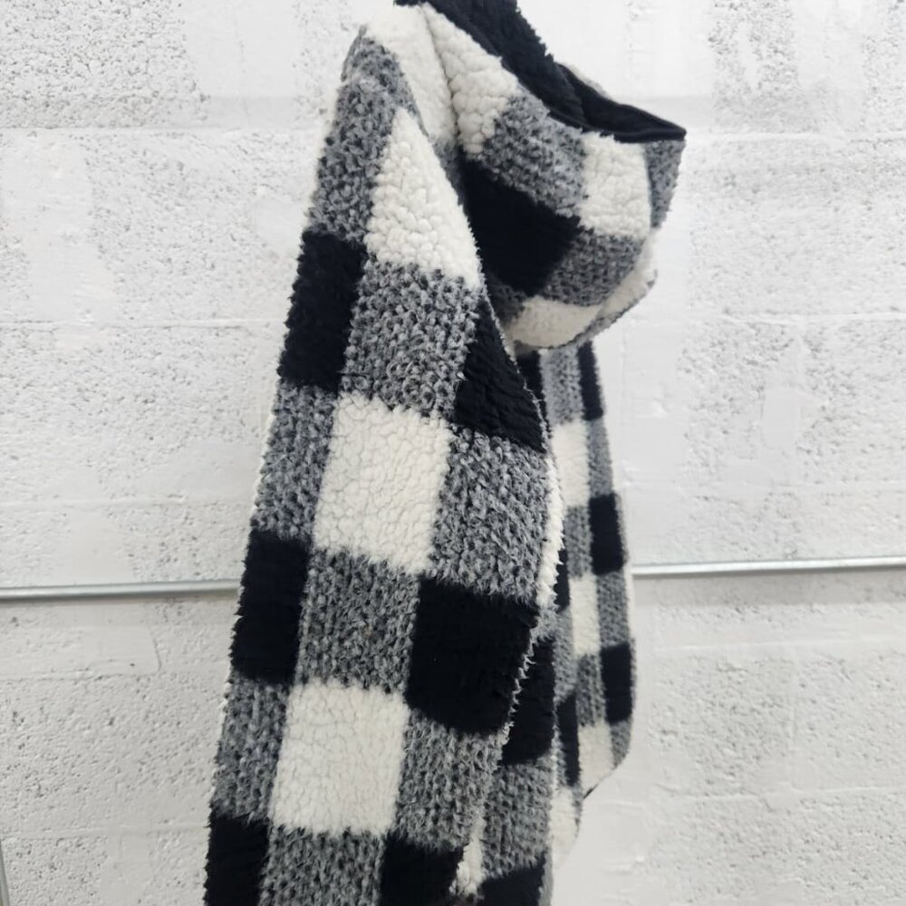NWT Weatherproof Reversible Sherpa Zip Hoodie Black/White Buffalo Plaid Size S - Picture 6 of 16